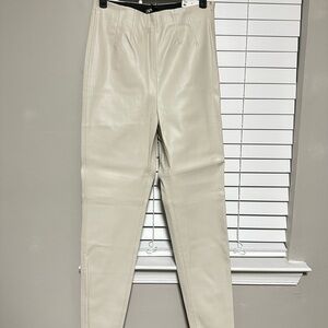 Zara Faux Leather Cream High-Waist Pants